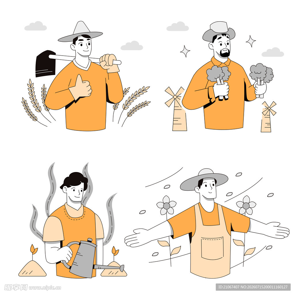 农民劳作场景插画