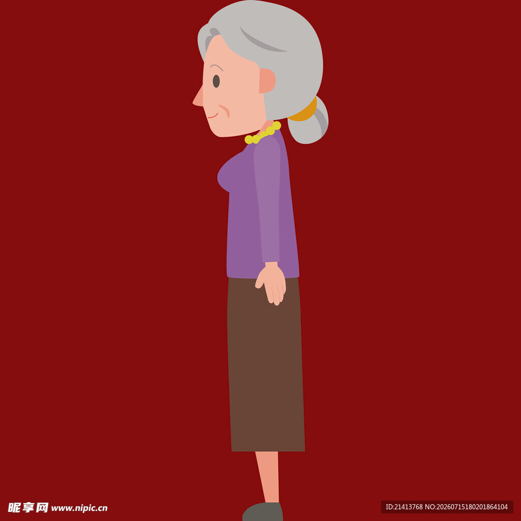 老年女性侧面卡通形象