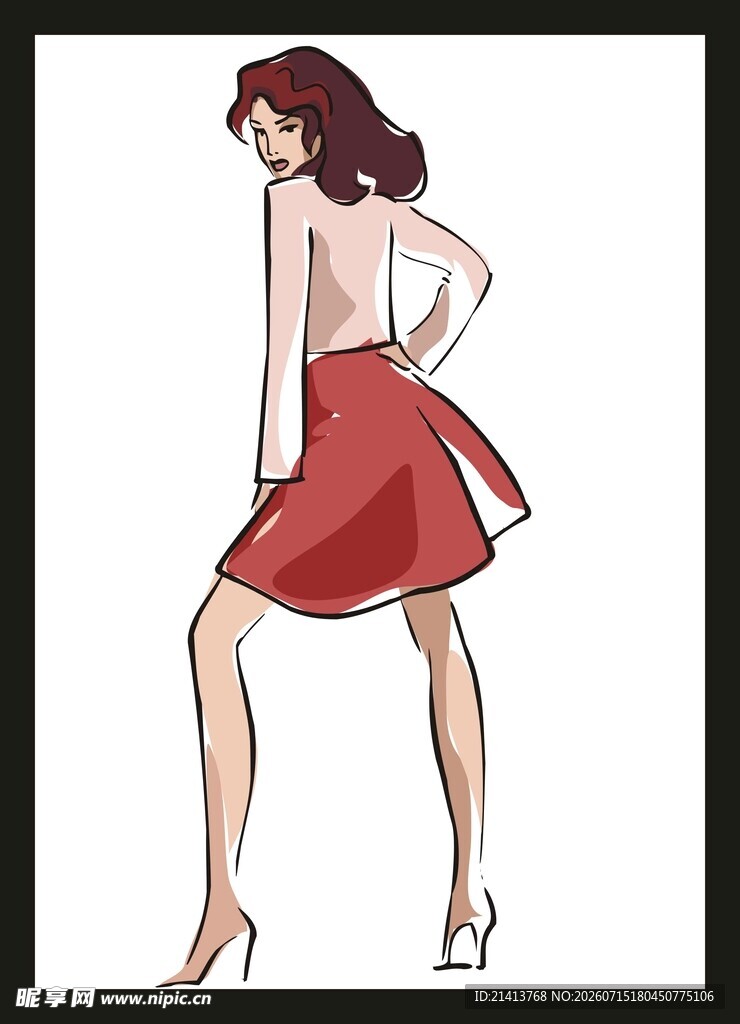 时尚红裙女性插画
