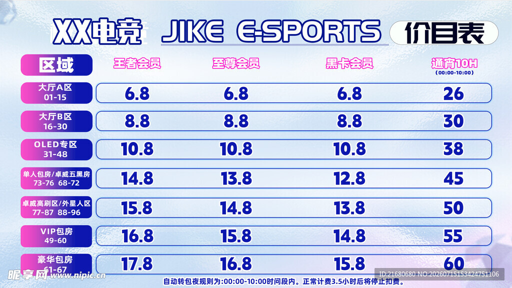 网吧 价格表