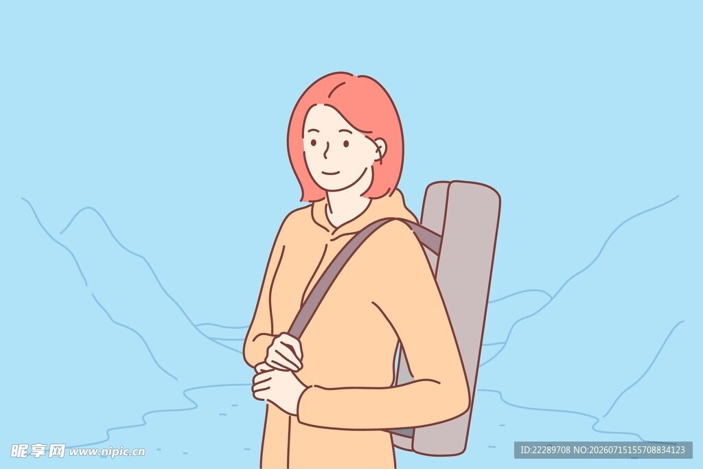 背着背包的红发女子