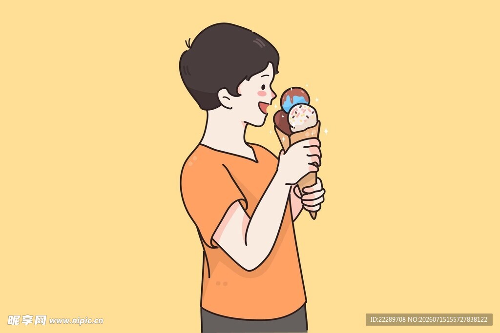 男孩手持多彩冰淇淋