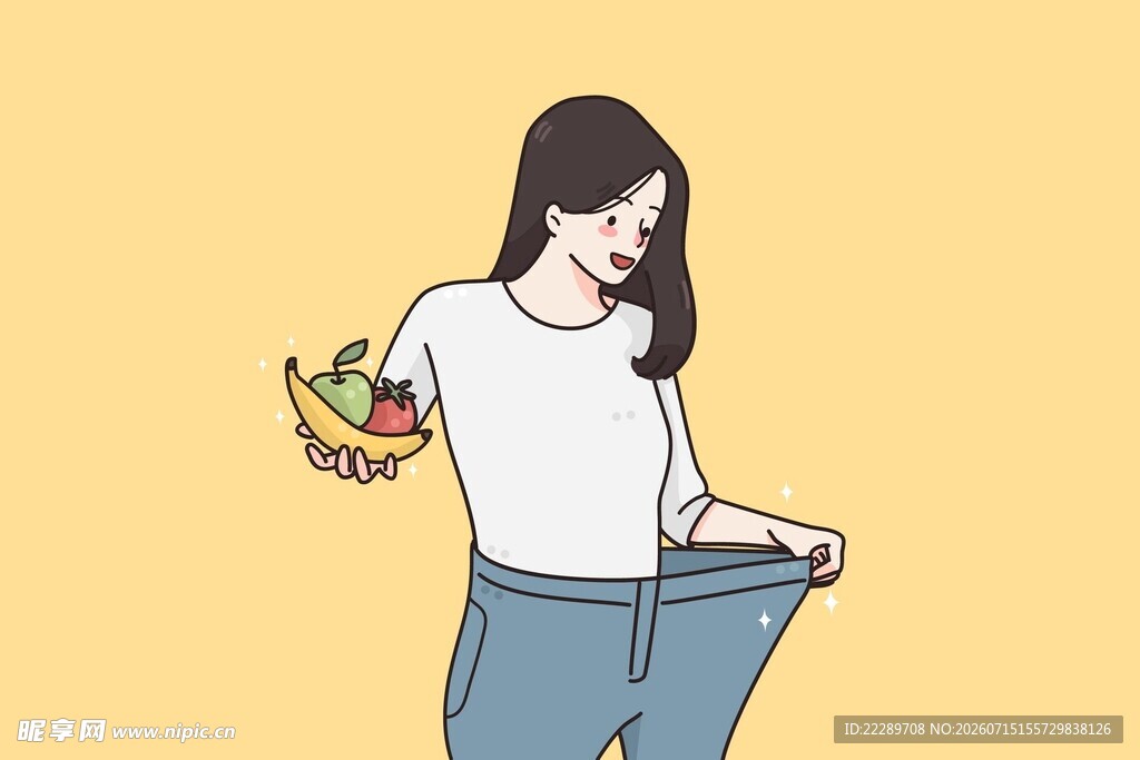 女孩展示减肥后宽松牛仔裤