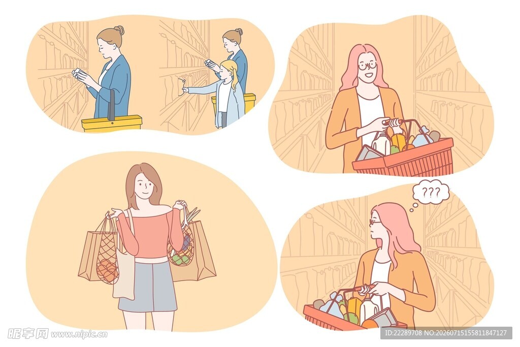 女性购物场景插画