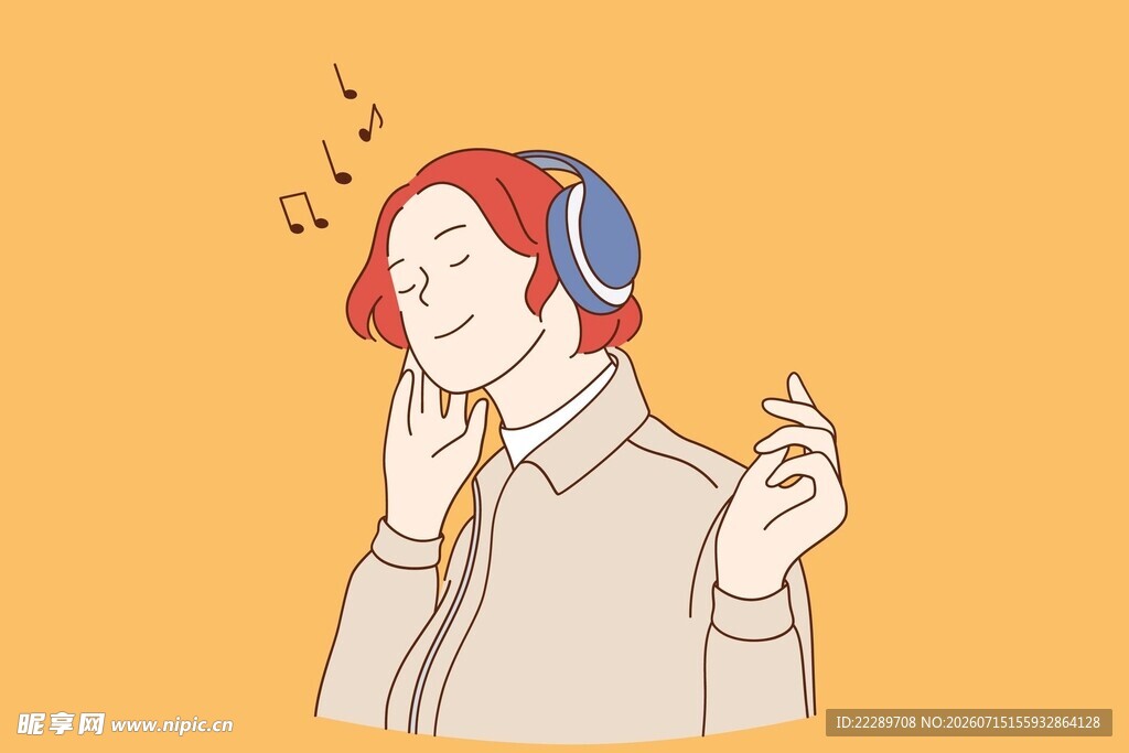 戴耳机听歌的时尚人物