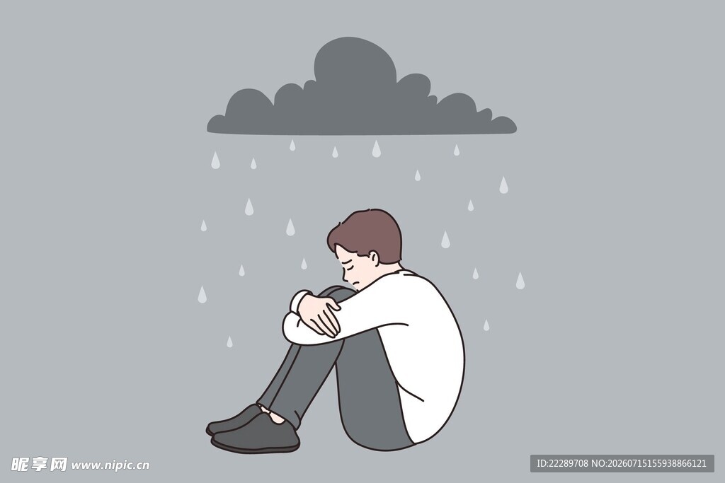 雨中独坐的落寞男子