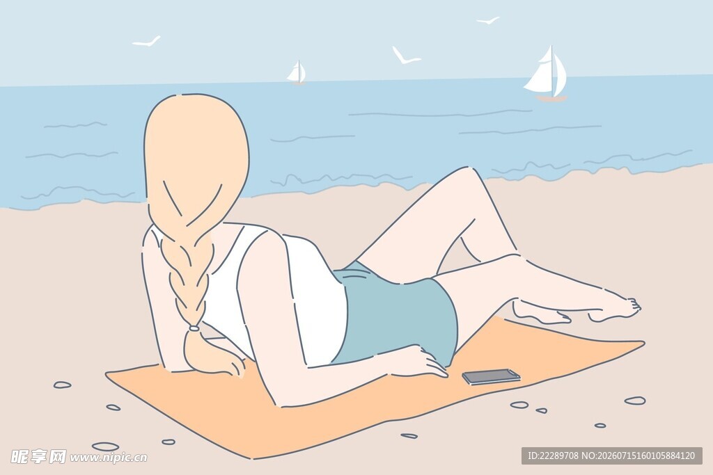 沙滩上惬意放松的女子