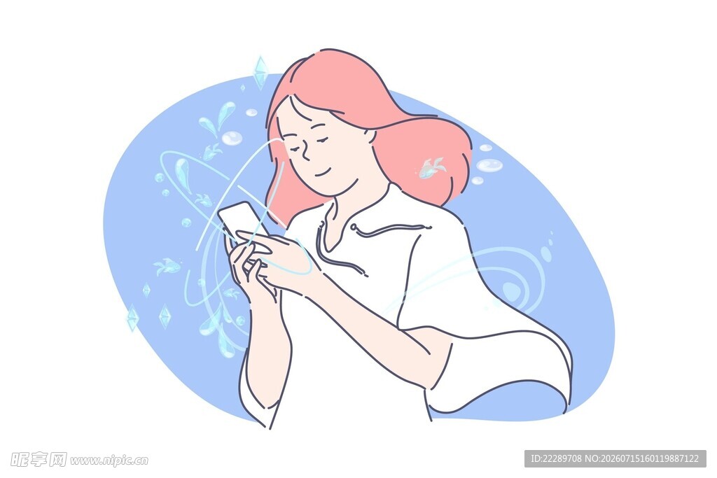 女孩专注玩手机画面