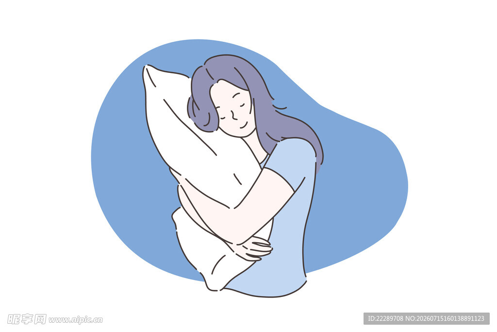女孩拥吻抱枕的温馨画面