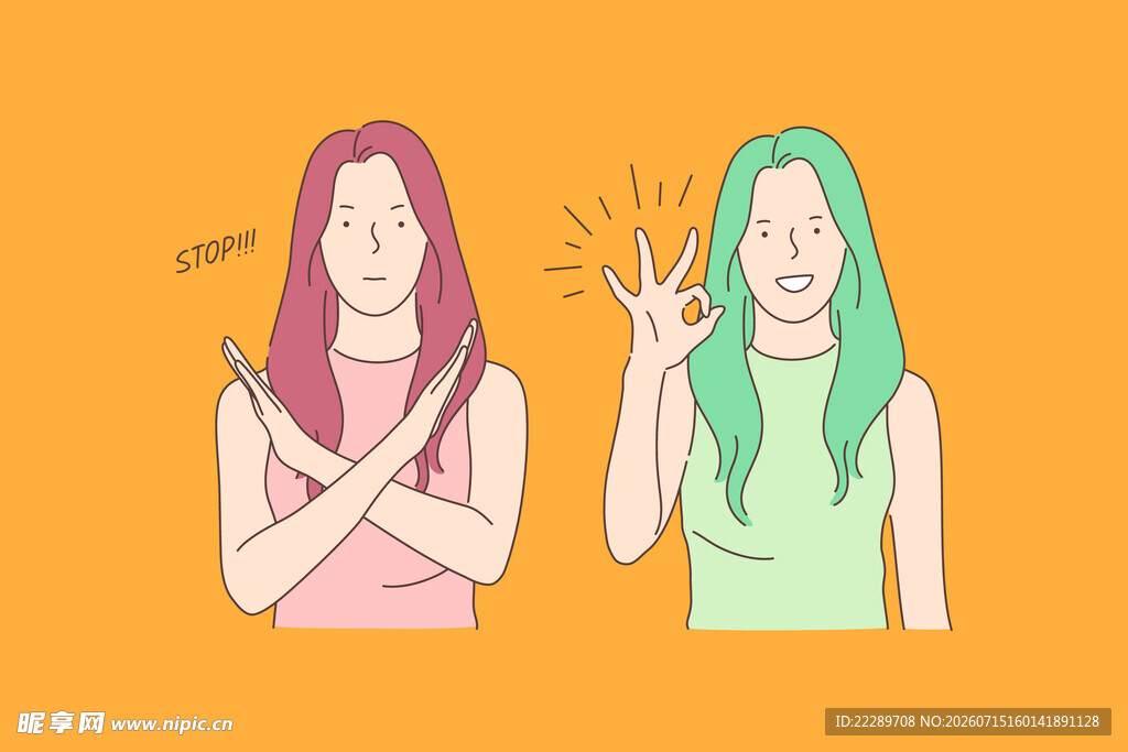 两位女性的手势对比图