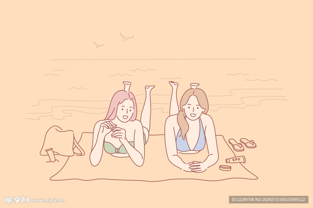 沙滩上的两位比耶女孩