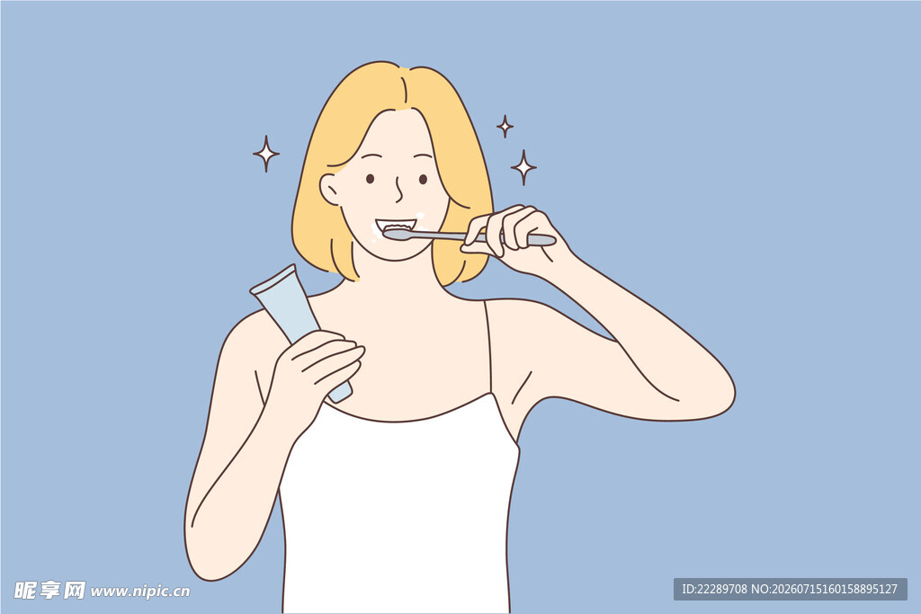 女子手持牙刷正在刷牙