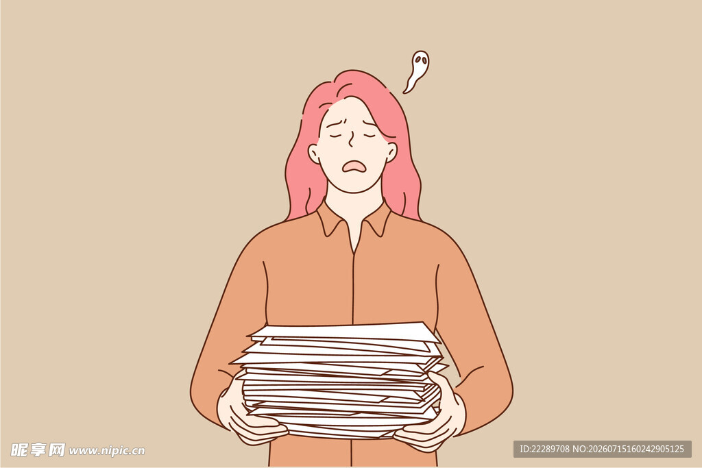 红发女子抱持一摞物品