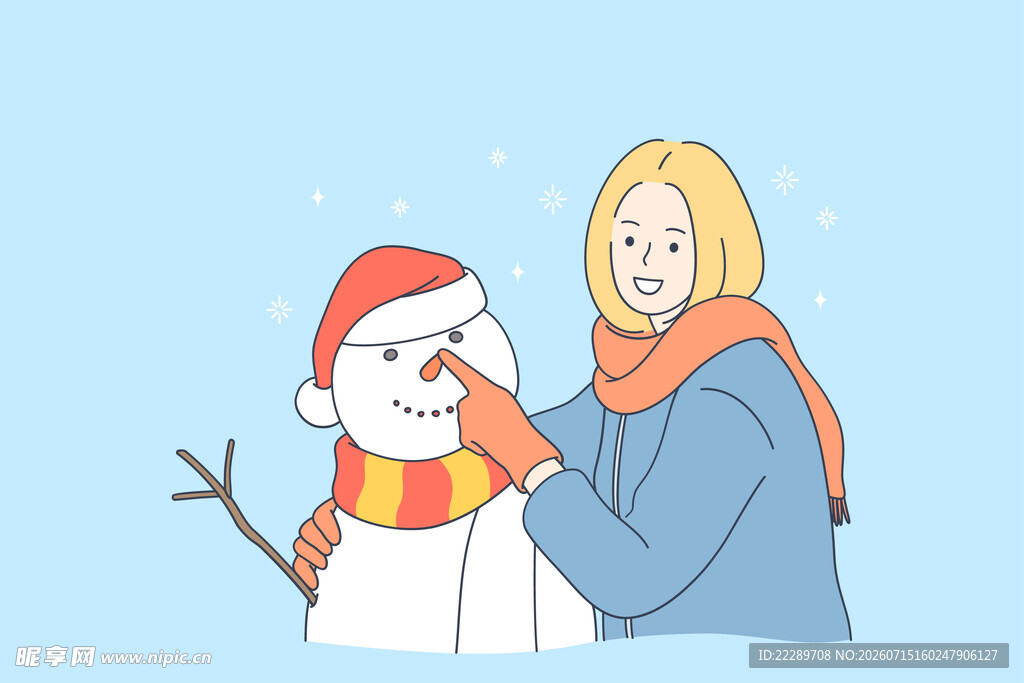 女孩与雪人温馨互动