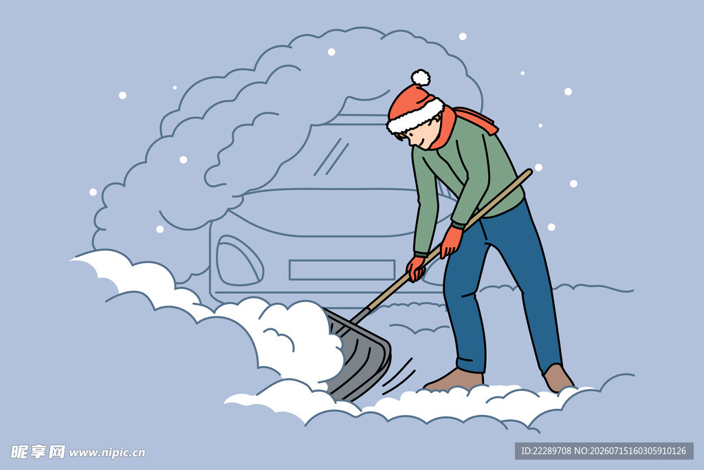 男子雪地中奋力铲雪
