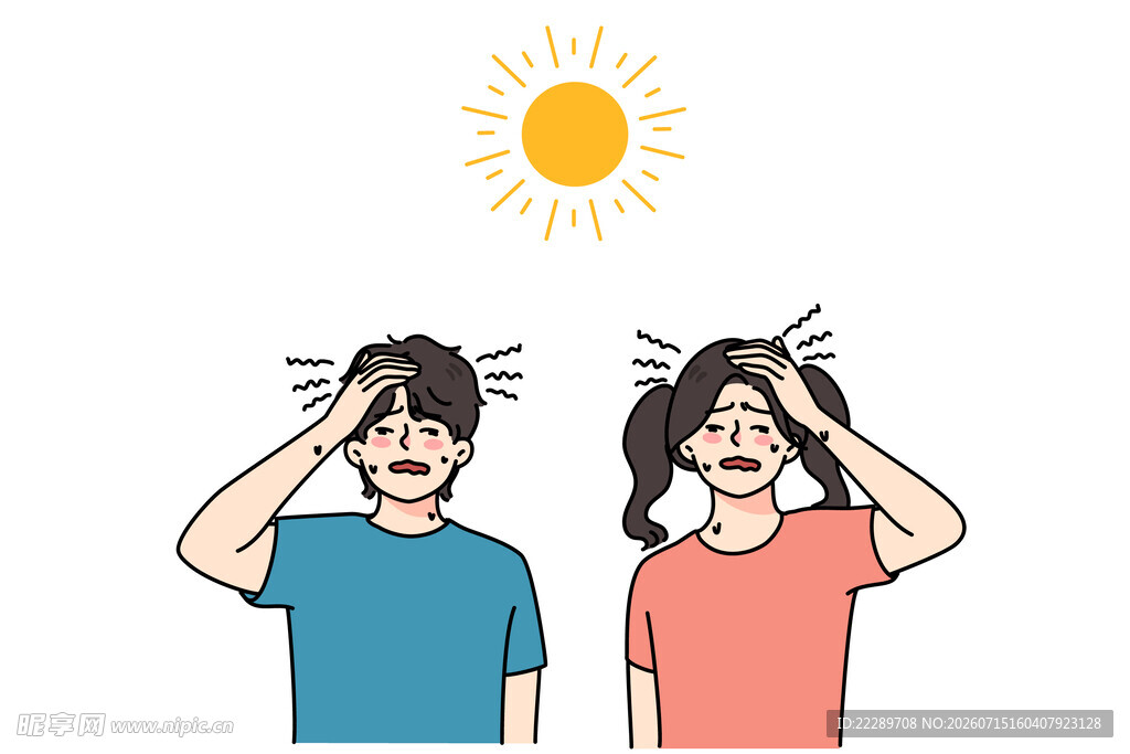 夏日男女遮阳表情苦恼