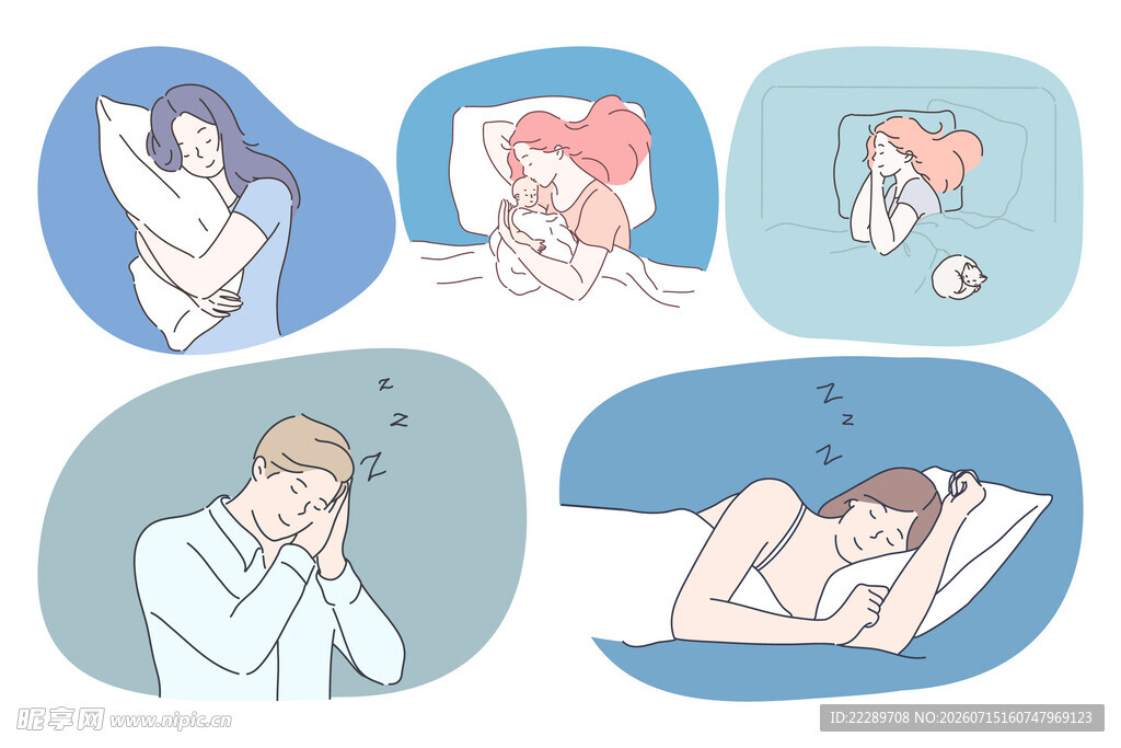 描绘睡眠困扰的插画场景