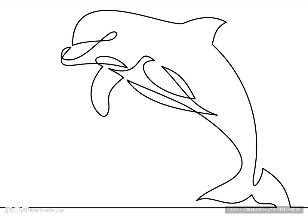 跃起的海豚线条画
