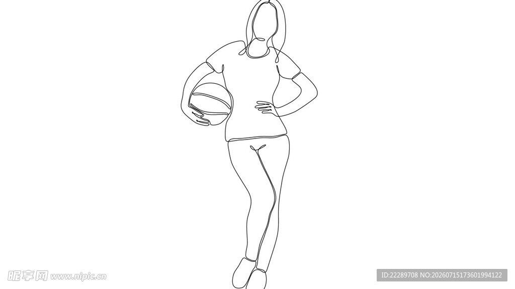女性手持篮球姿态线稿