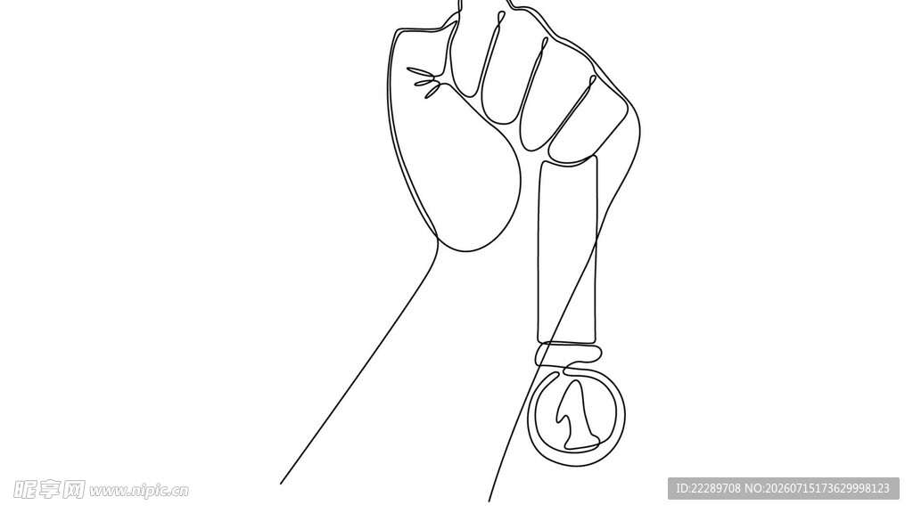 握拳持奖牌线条画
