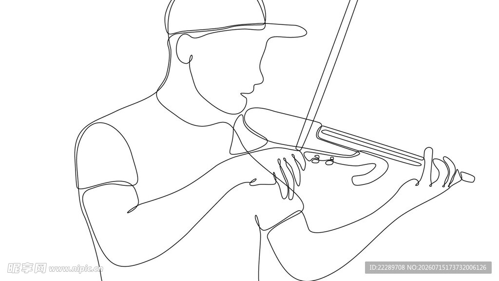 男子专注拉小提琴线条画