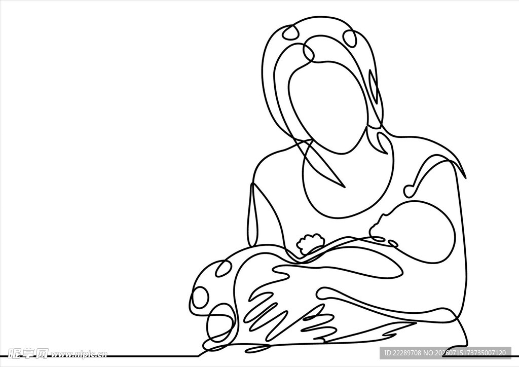 女子怀抱猫咪线描图
