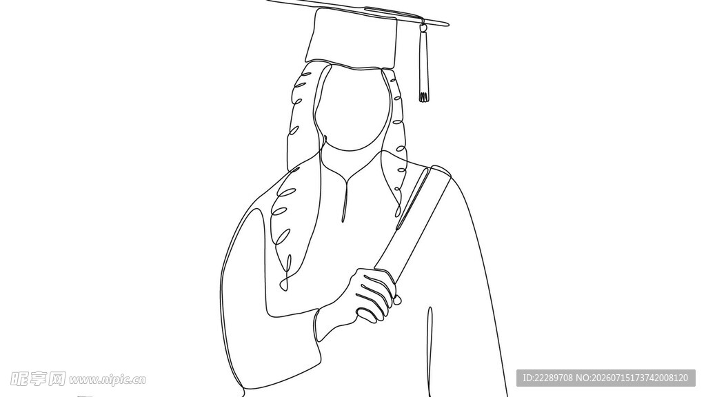 毕业女生线描形象