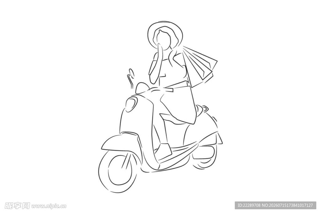 骑电动车的女性简笔画