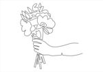 手捧花线条插画