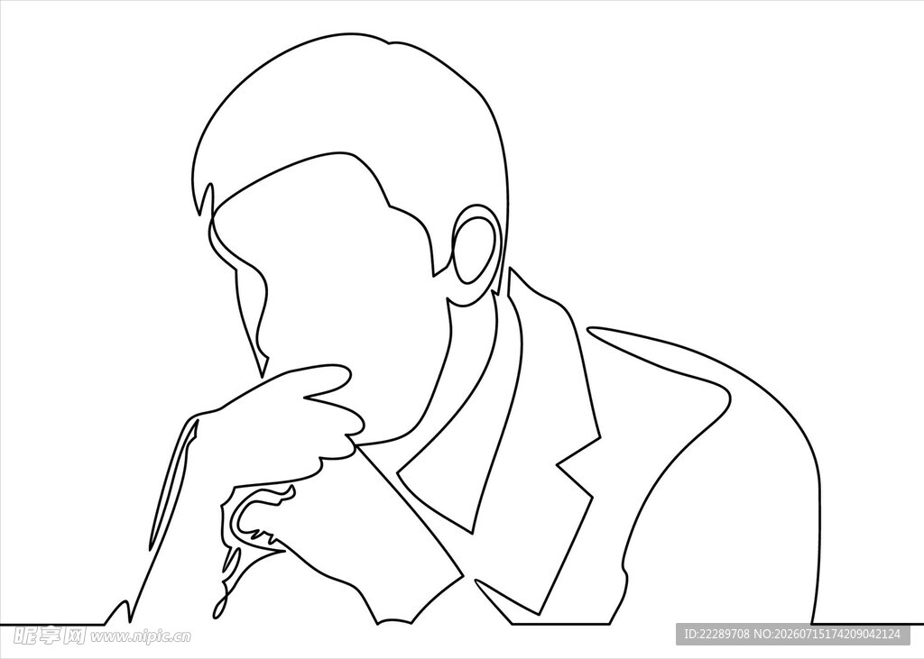 沉思男子线条插画