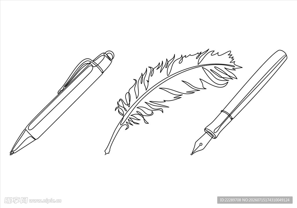 钢笔与羽毛笔的简约描绘