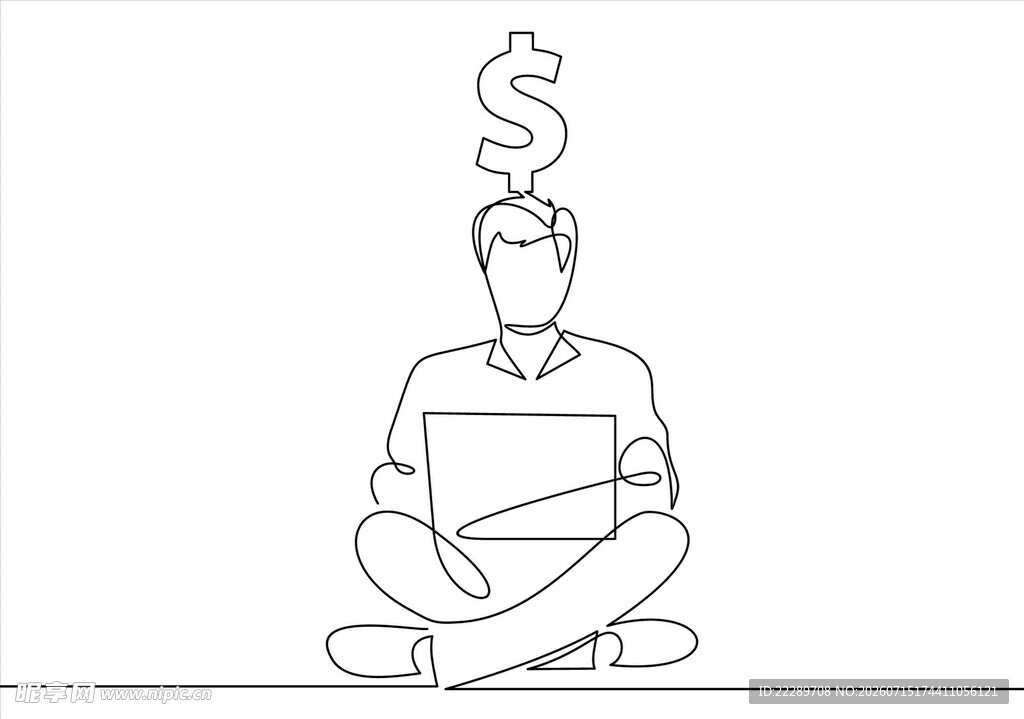 冥想中的商务人士与金钱符号