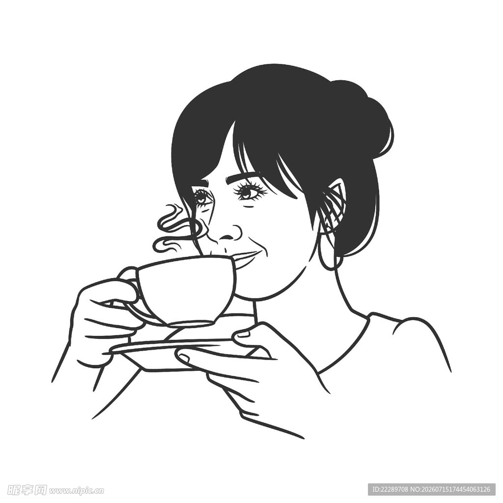 女孩惬意品味手中咖啡