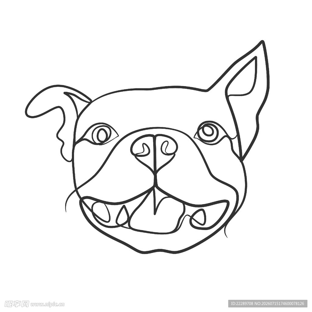 线条勾勒的可爱斗牛犬头