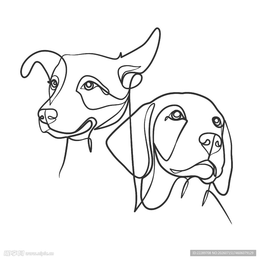 两只狗狗的简约线条画