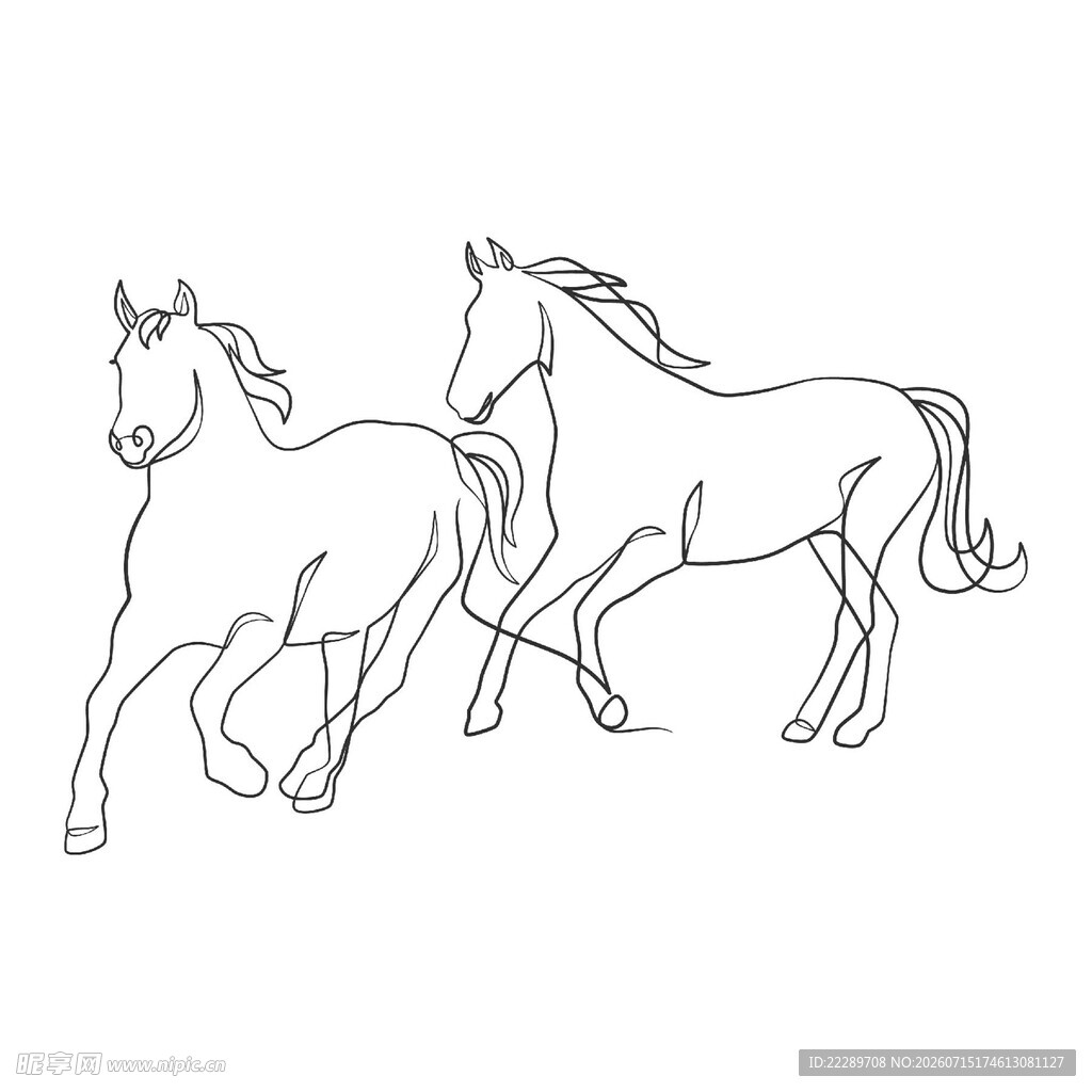 奔跑的双马线条画