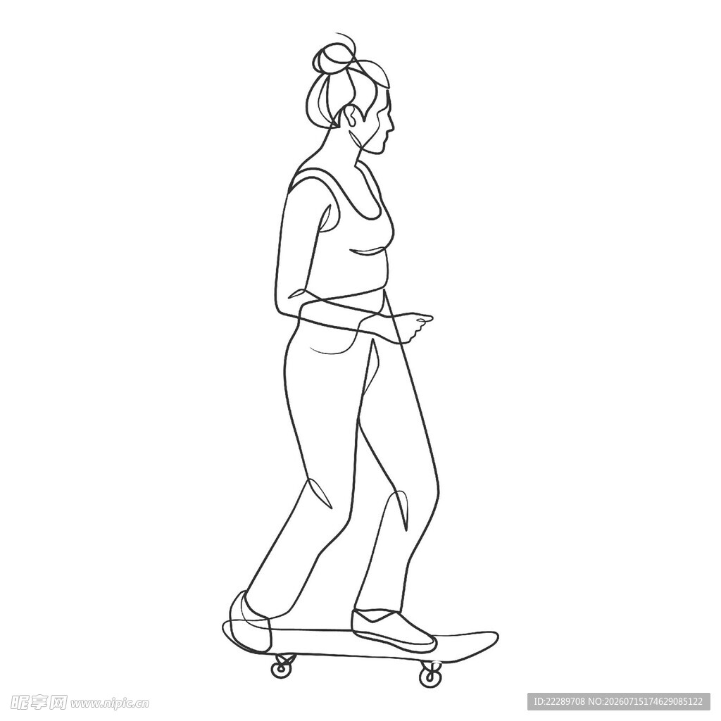 女子滑板运动线条画