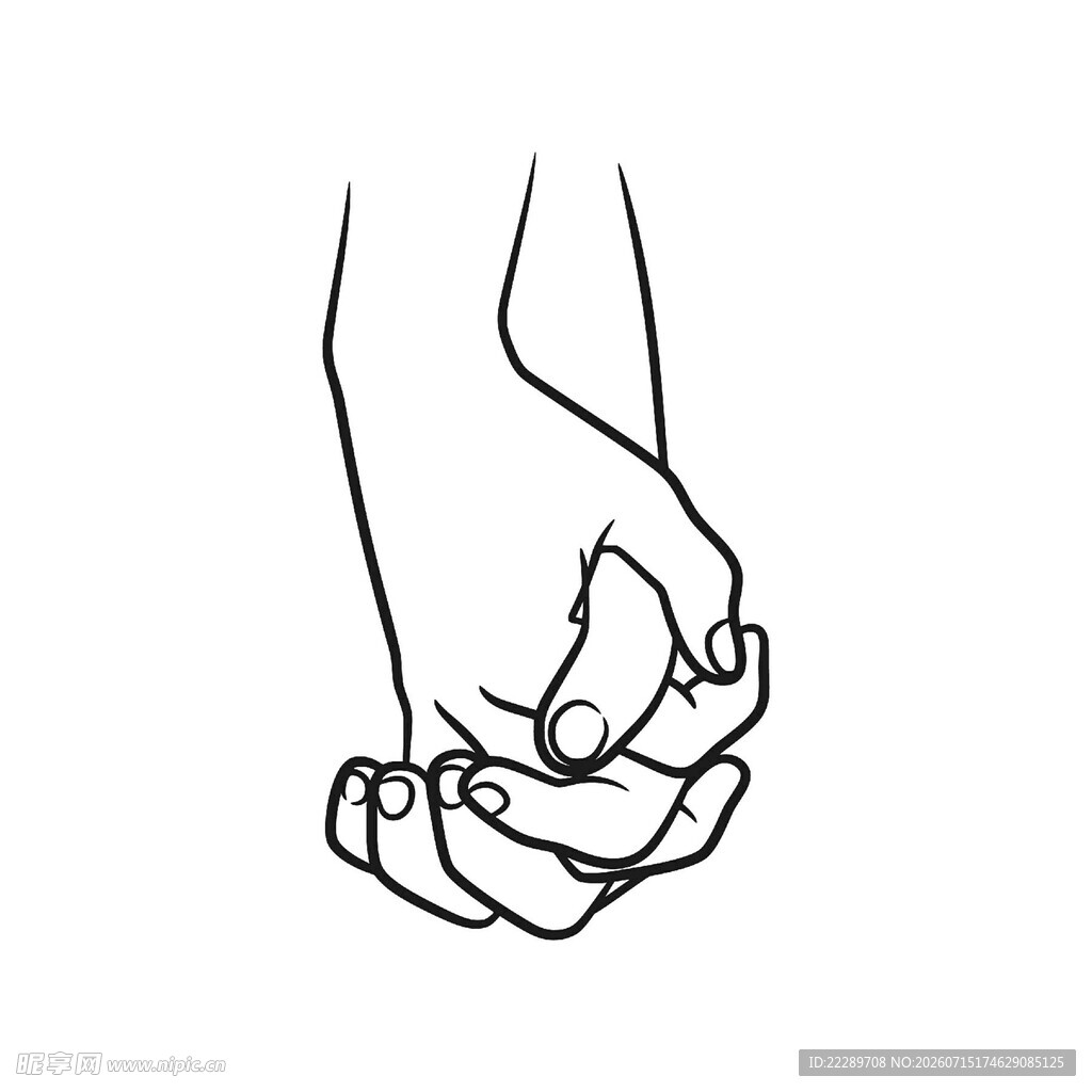 手牵手的温馨线条插画