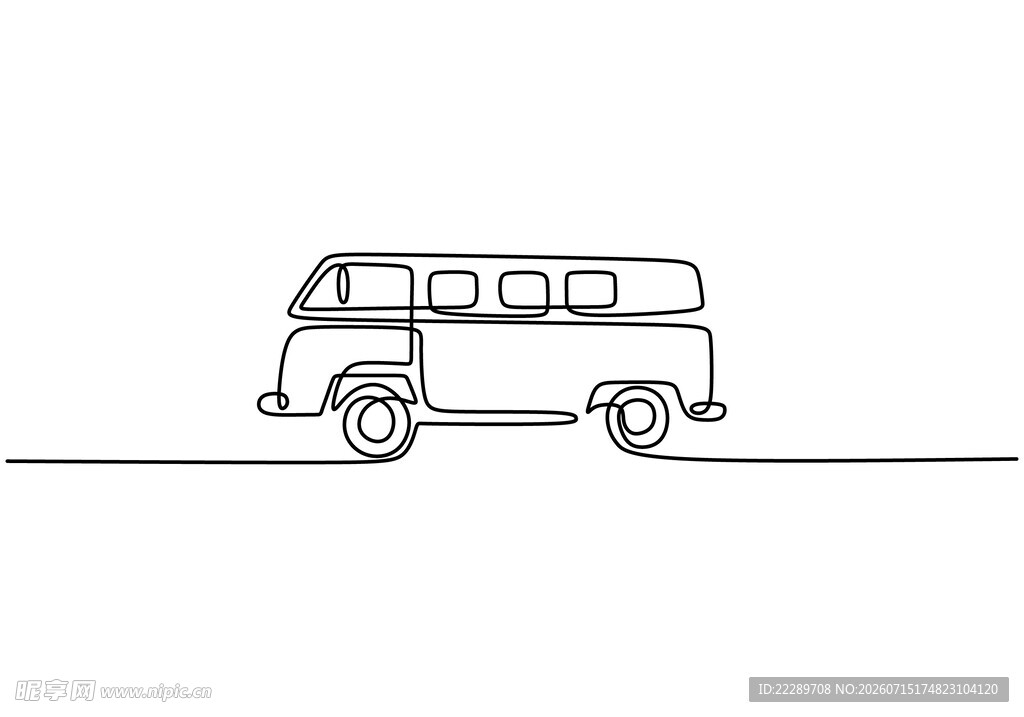 简约线条勾勒复古面包车