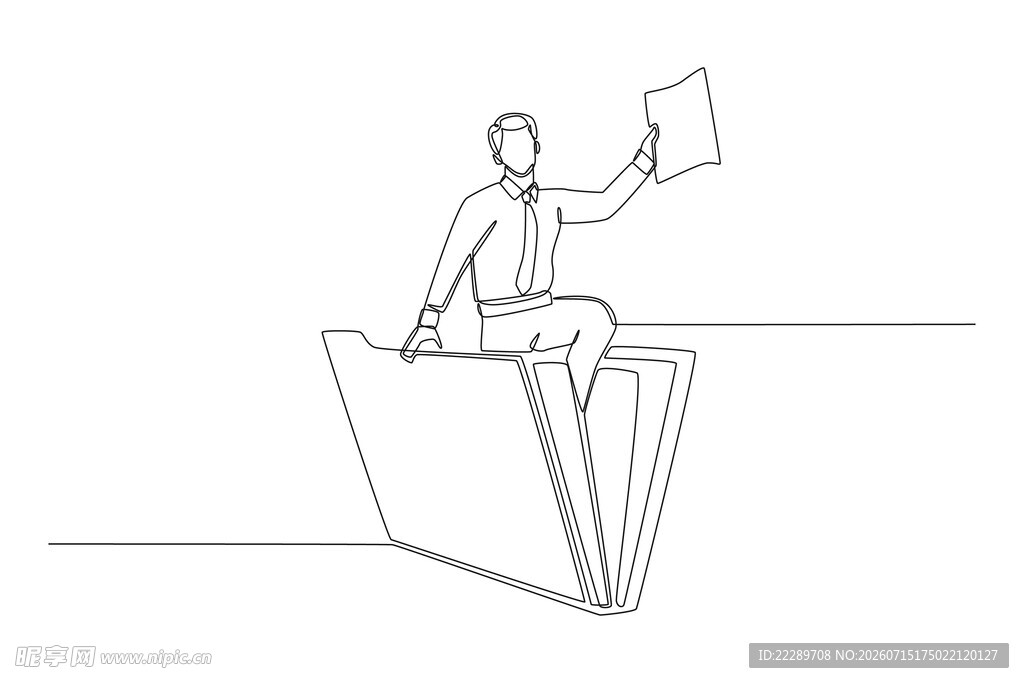 坐在书上阅读的人物线条画