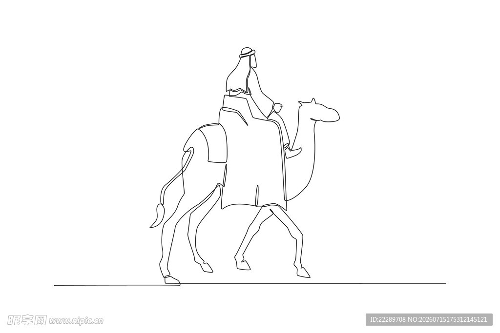 骑骆驼的人物线条画