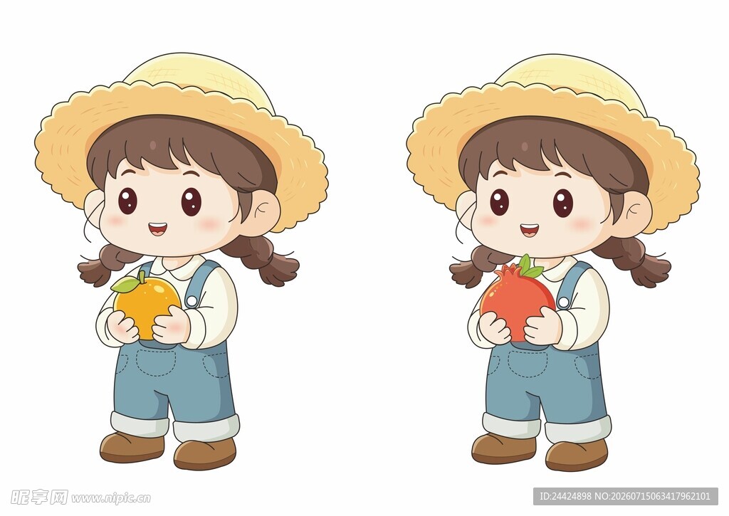田园风可爱持蔬果小女孩