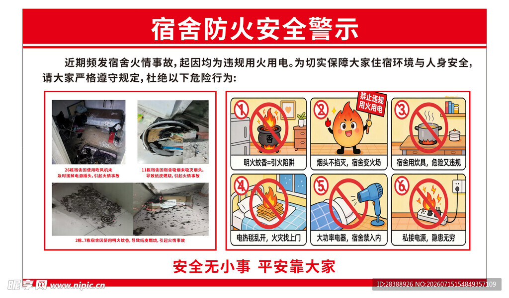 宿舍防火安全警示