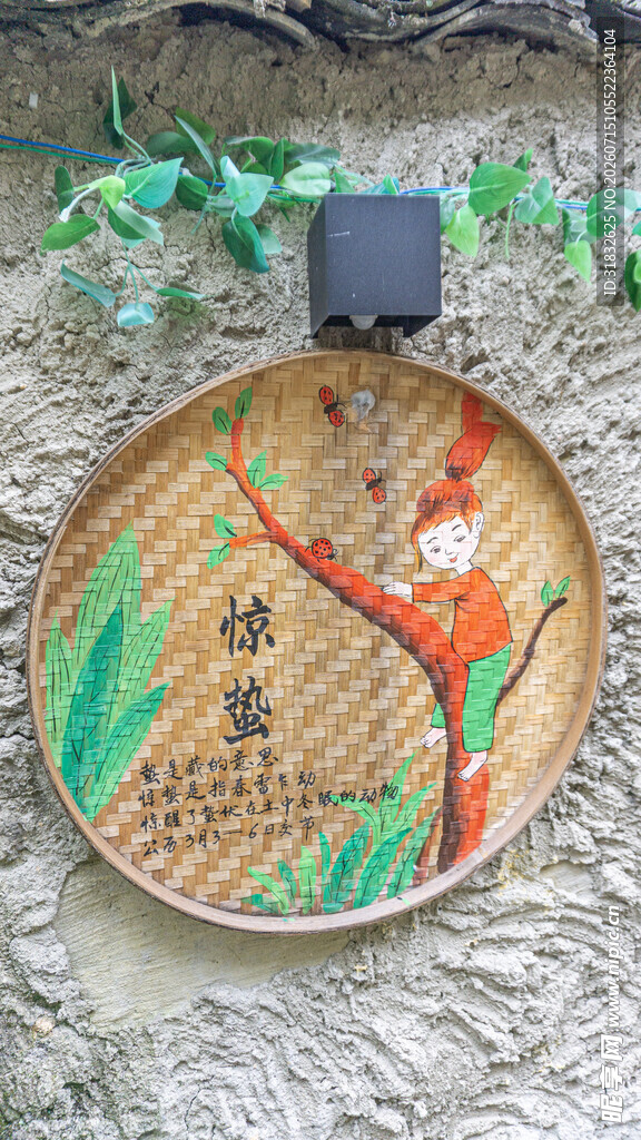 竹编装饰盘上的花鸟图案
