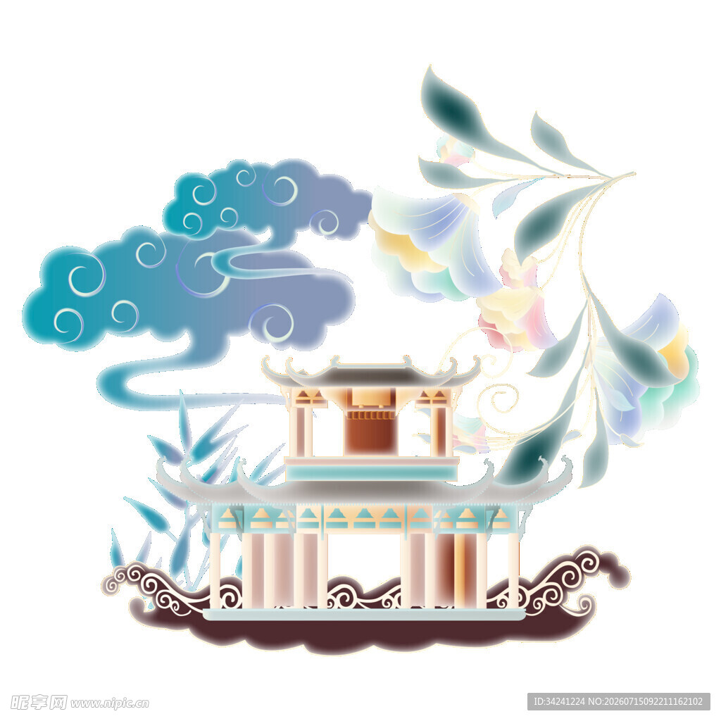 中式古风亭台楼阁风景图