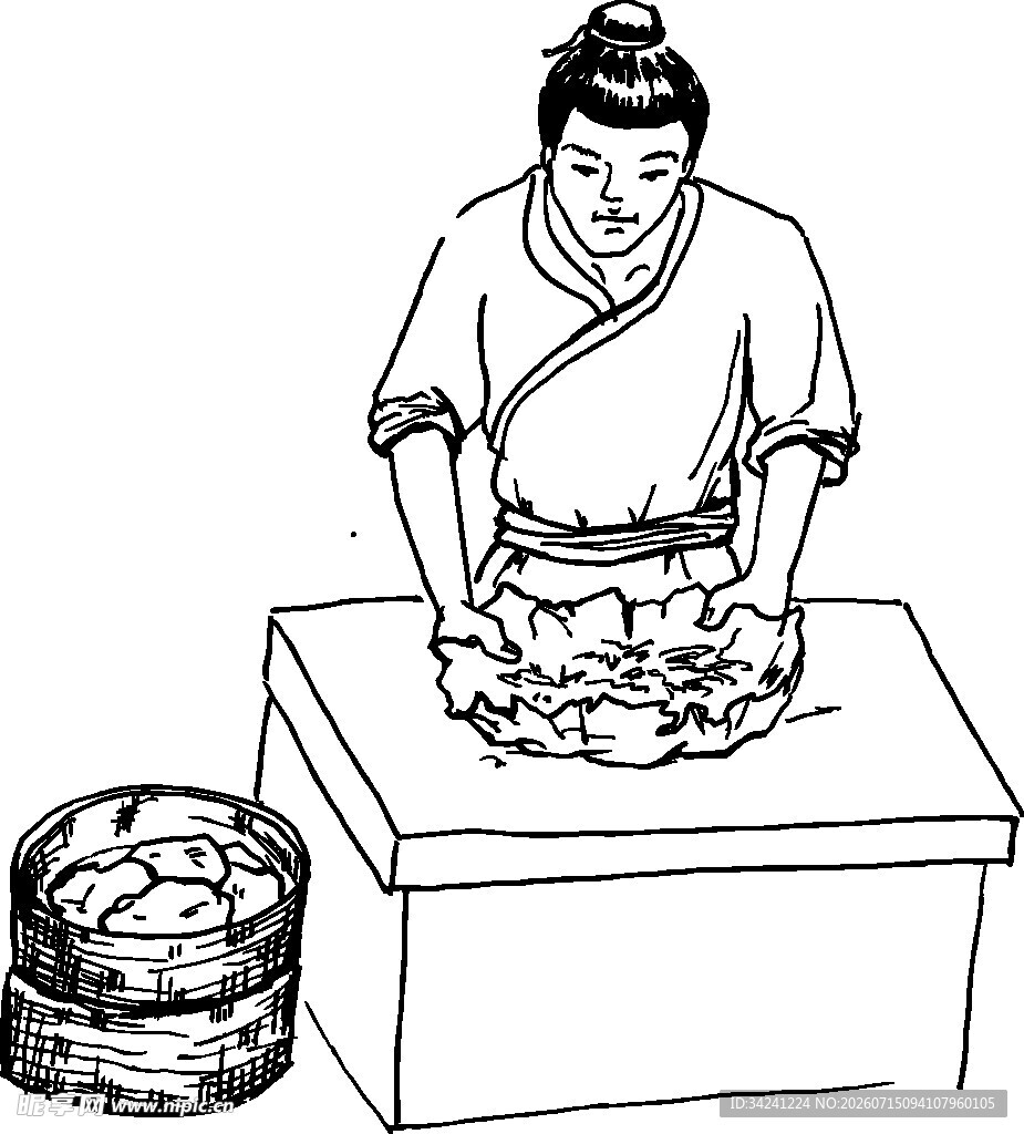 古代匠人手工制茶场景