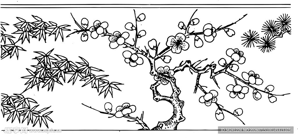 中式传统花鸟树枝图案