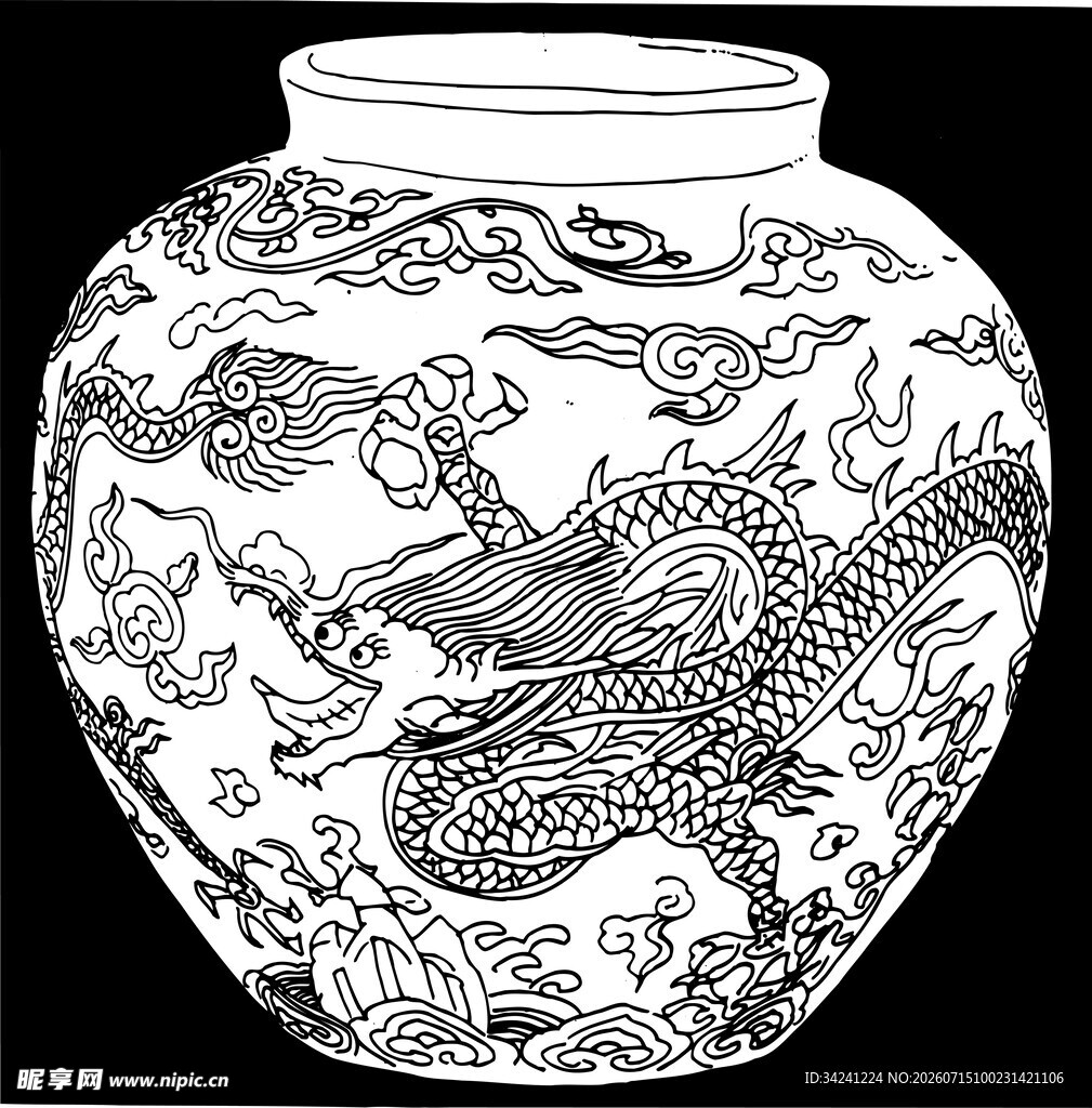 龙纹陶瓷罐图案设计素材