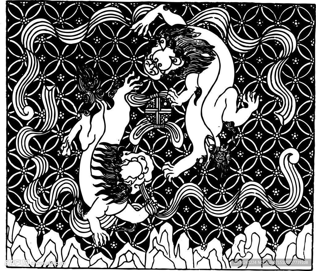 黑白麒麟插画艺术