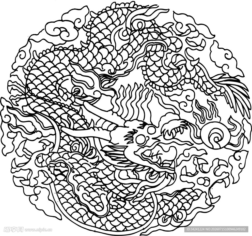 传统龙纹圆形图案设计